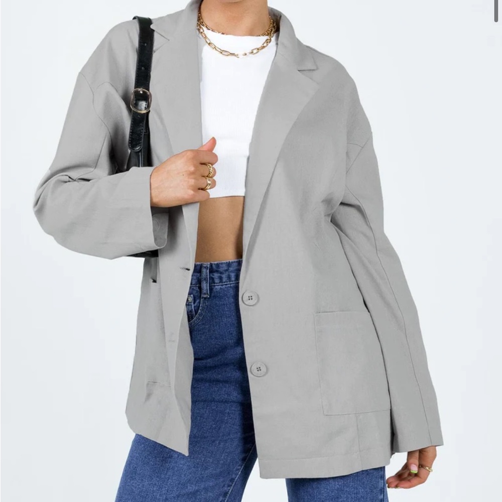 Amber Oversized Linen Blazer Grey